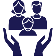 Hands protecting a family of three figures.